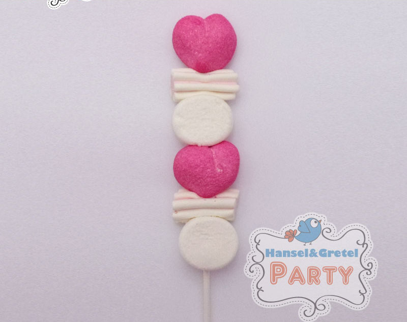 Spiedino di caramelle Marshmallow cuore e striato rosa