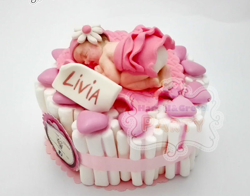 Torta espositiva con Marshmallow 1° Compleanno Rosa 35xh30 cm