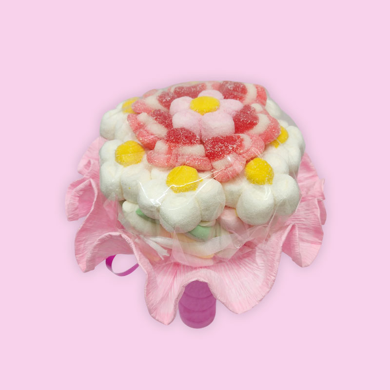 Bouquet di caramelle Marshmallow margherite bianche e cuori - immagine 2